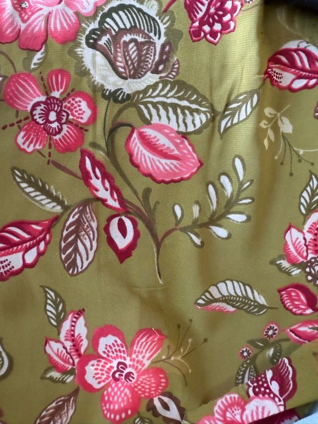 Olive Green Pink Red White Floral Polyester Woven " Byzantine Manuscript"