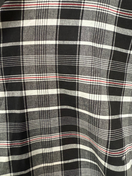 Black White Gray Red Plaid Cotton Spandex Poplin Shirting Woven "Roadie"