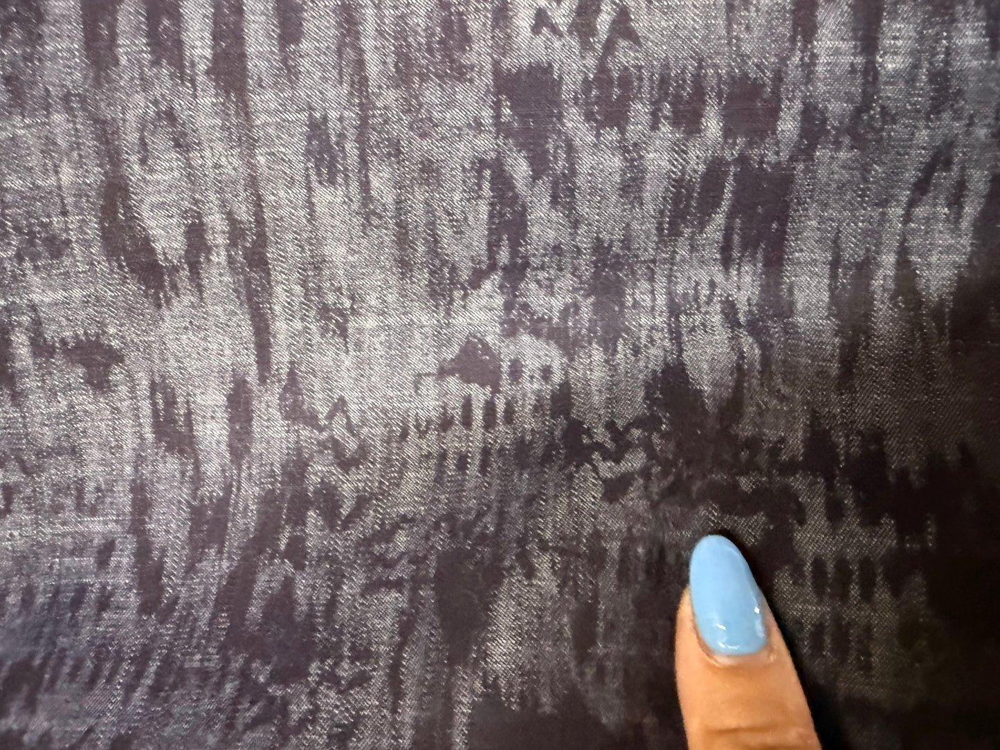 Blue Chambray Tencel Abstract Ripple Ikat Print "Obisdian Smoke"