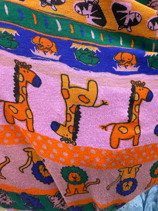 Pink Blue Orange Green Yellow Cartoon Elephant Giraffe Zebra Lion Dot Stripe "Eli's Zoo Day"