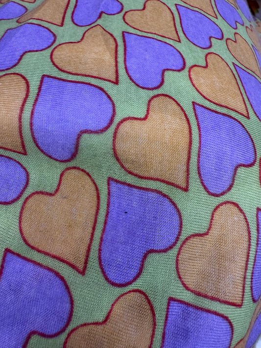 Green Orange Purple Hearts Cotton Jersey "Printed Tenderness"