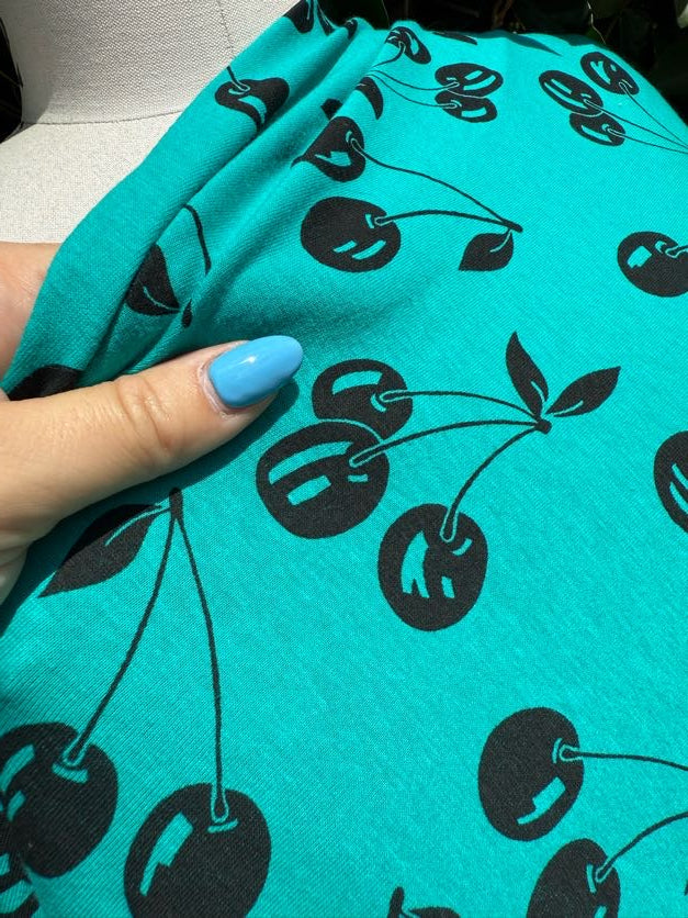 Green Black Cherry Cotton Spandex Jersey “Market Cherries"