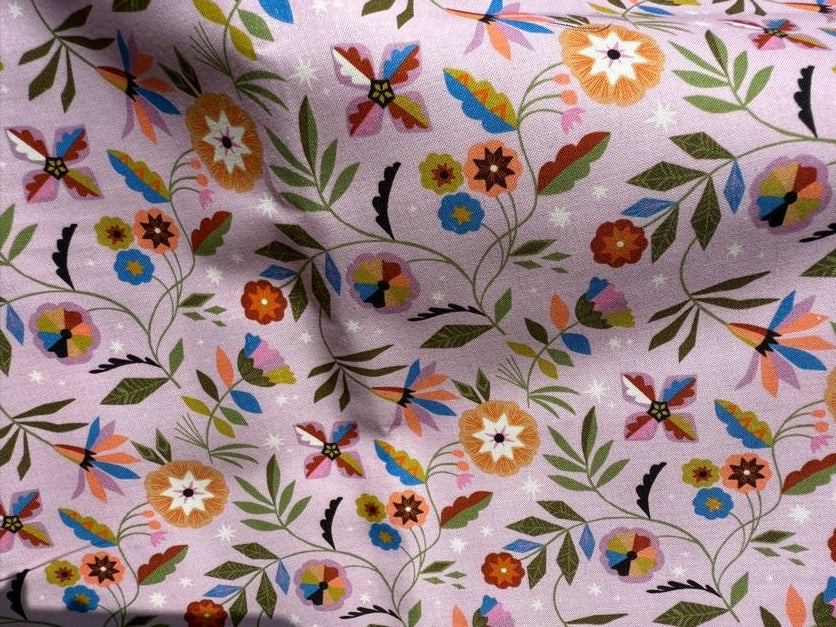 Lavender Orange Brown Green Blue Red Black Pink Tan Coral White Floral Stars "Deco Floral"