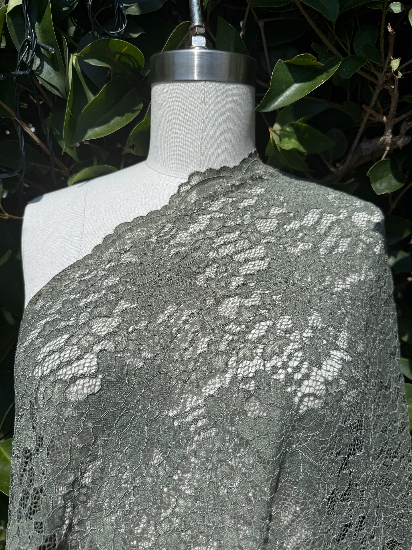 Gray Floral Mesh Overlay Polyester Spandex Stretch Lace "Pretty Gargoyle"