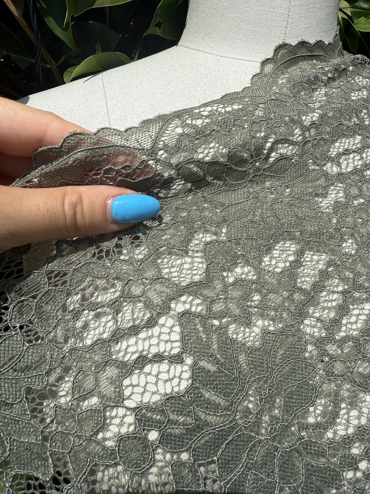 Gray Floral Mesh Overlay Polyester Spandex Stretch Lace "Pretty Gargoyle"