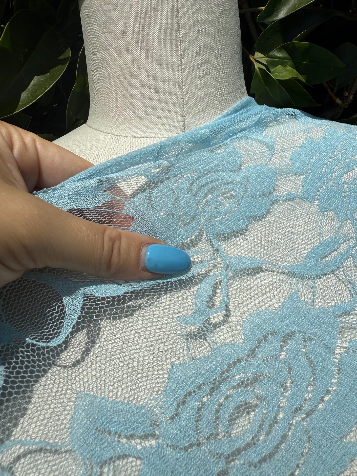 Light Blue Floral Mesh Lace Overlay Polyester Spandex Stretch Lace "Ice Rose"
