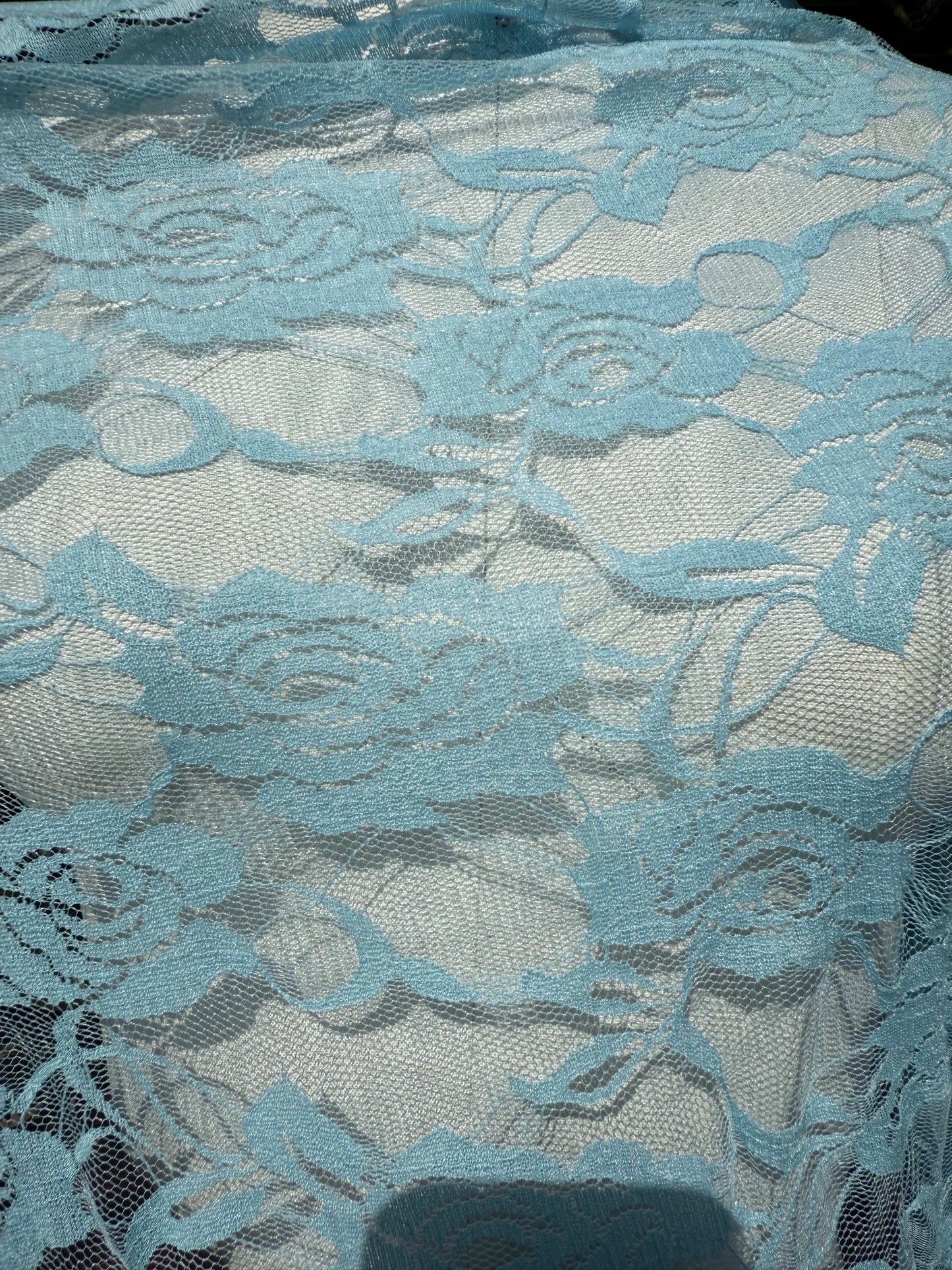 Light Blue Floral Mesh Lace Overlay Polyester Spandex Stretch Lace "Ice Rose"