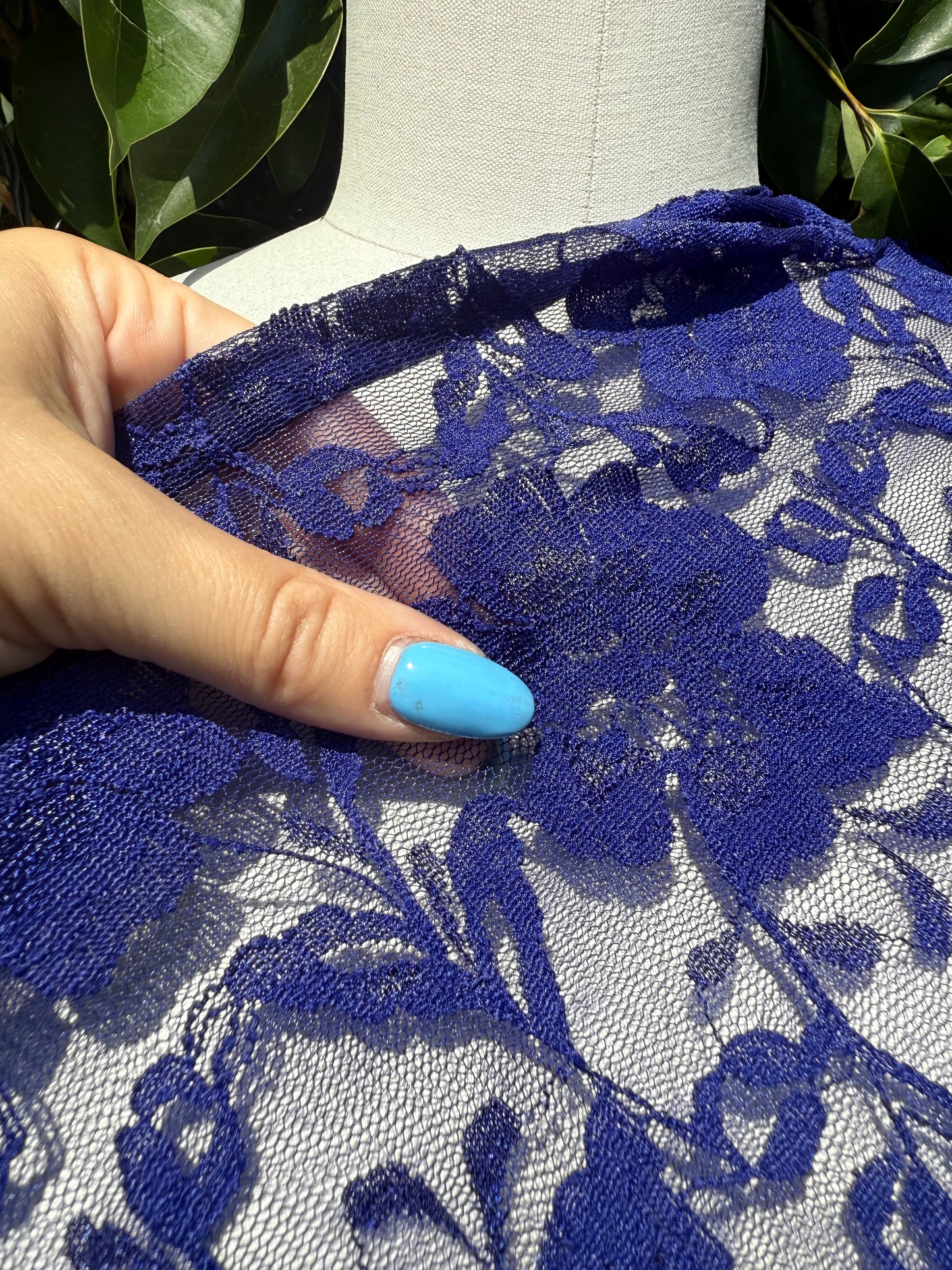 Blue Mesh Lace Overlay Polyester Spandex Lace "Floral Ocean Lace"