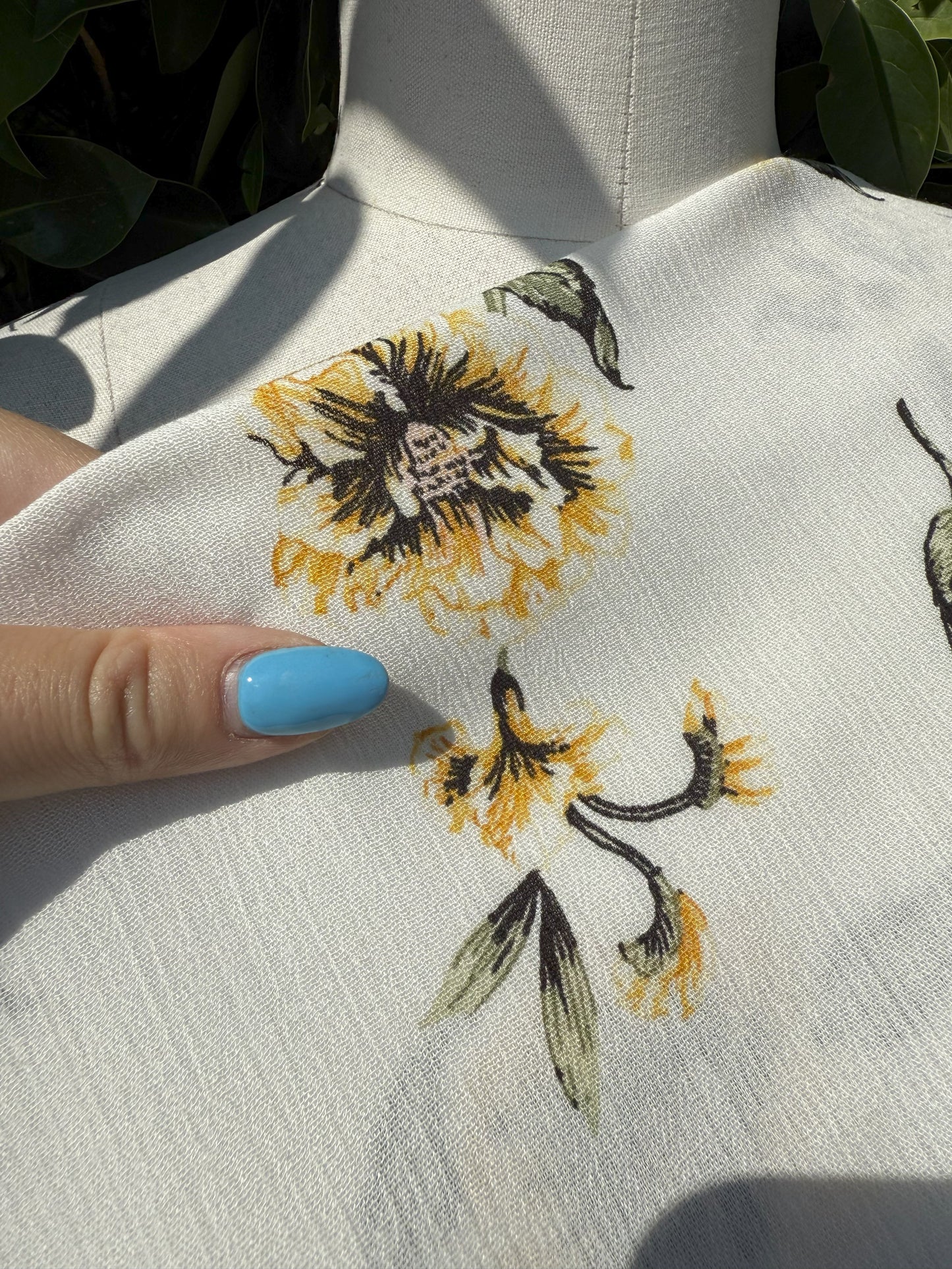 White Yellow Black Green Floral Rayon Crepe Woven "Sunshine Meadow"