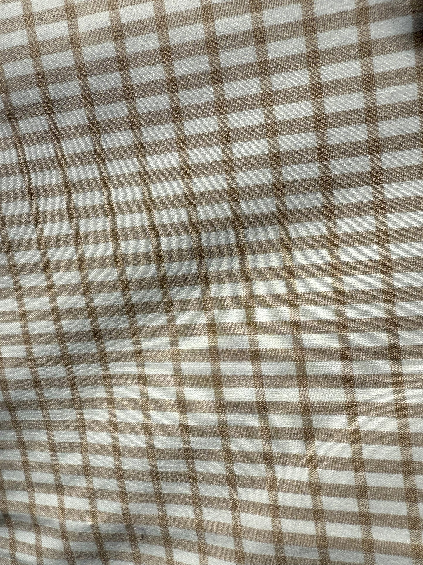 Cream Tan Crossstripe Plaid Rayon Polyester Gabardine Woven "Toasty"