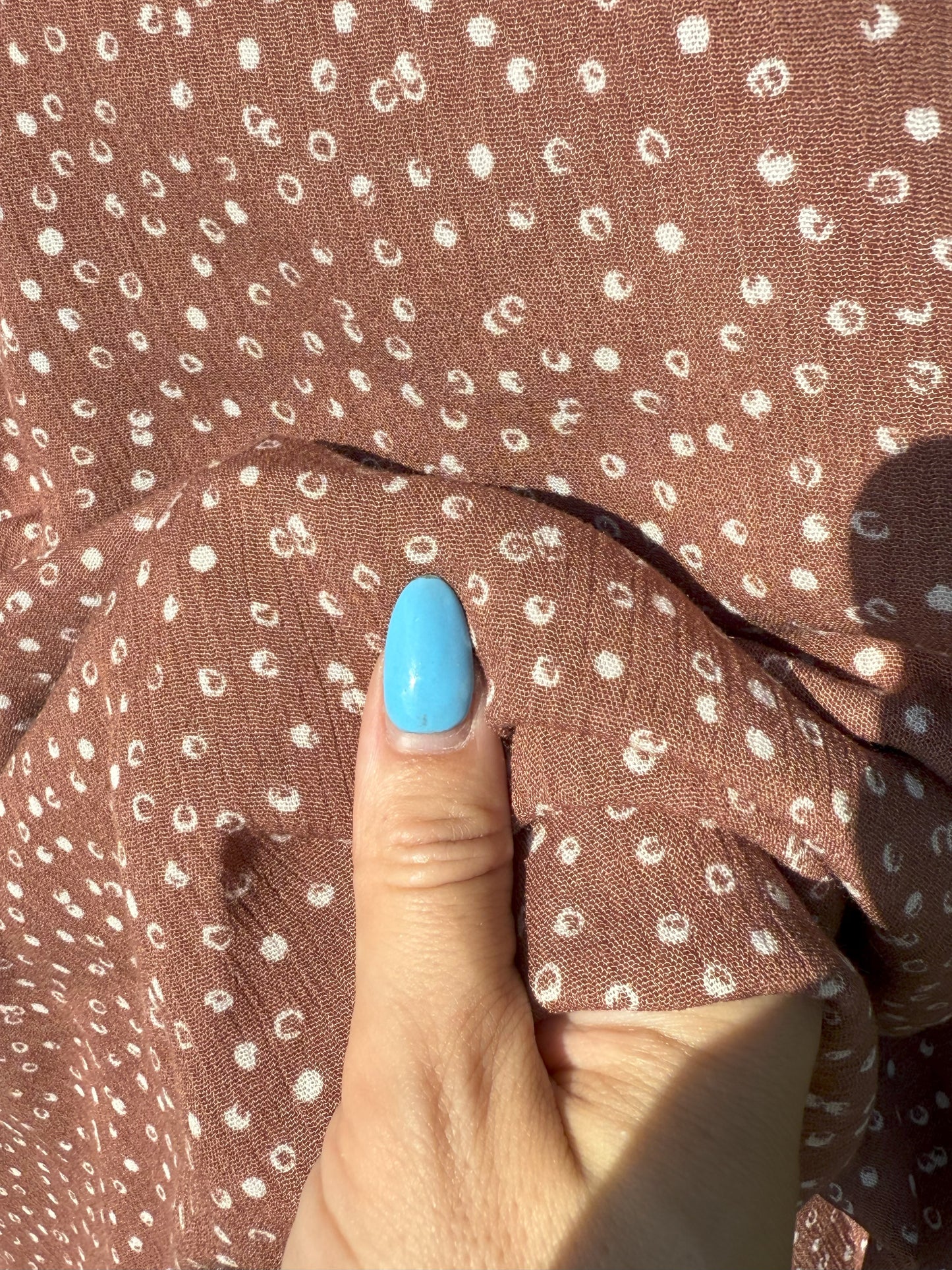 Brown White Mini Abstract Dot Print Rayon Crepe Woven "Sepia Spots"