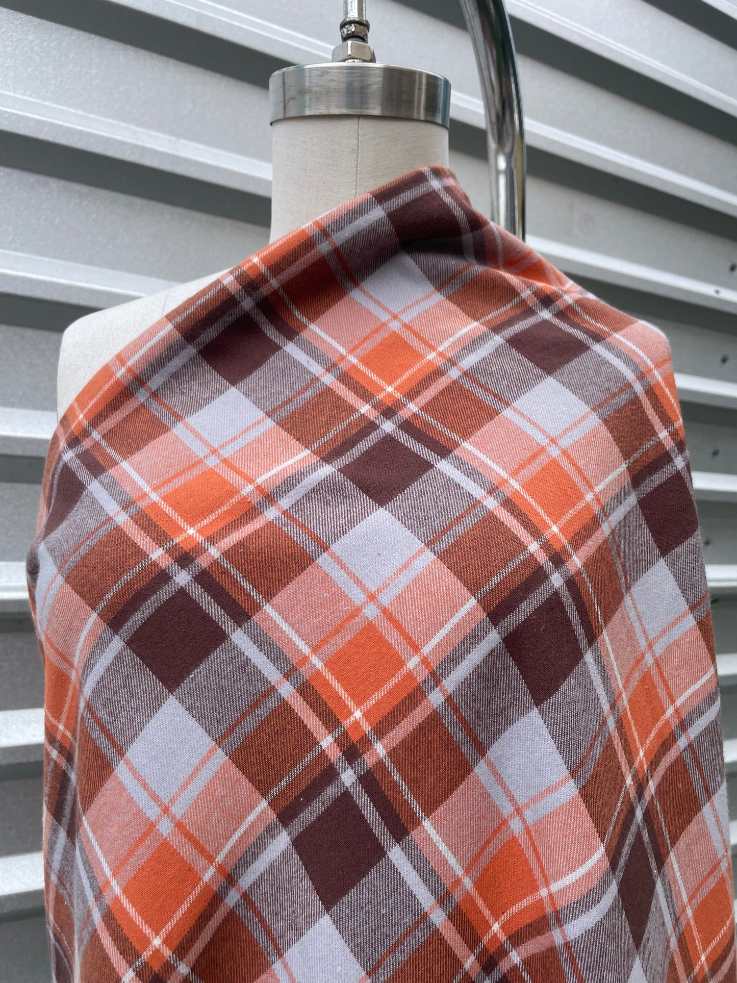Orange Brown Grey Cotton Plaid Flannel "Kurt's Fave"