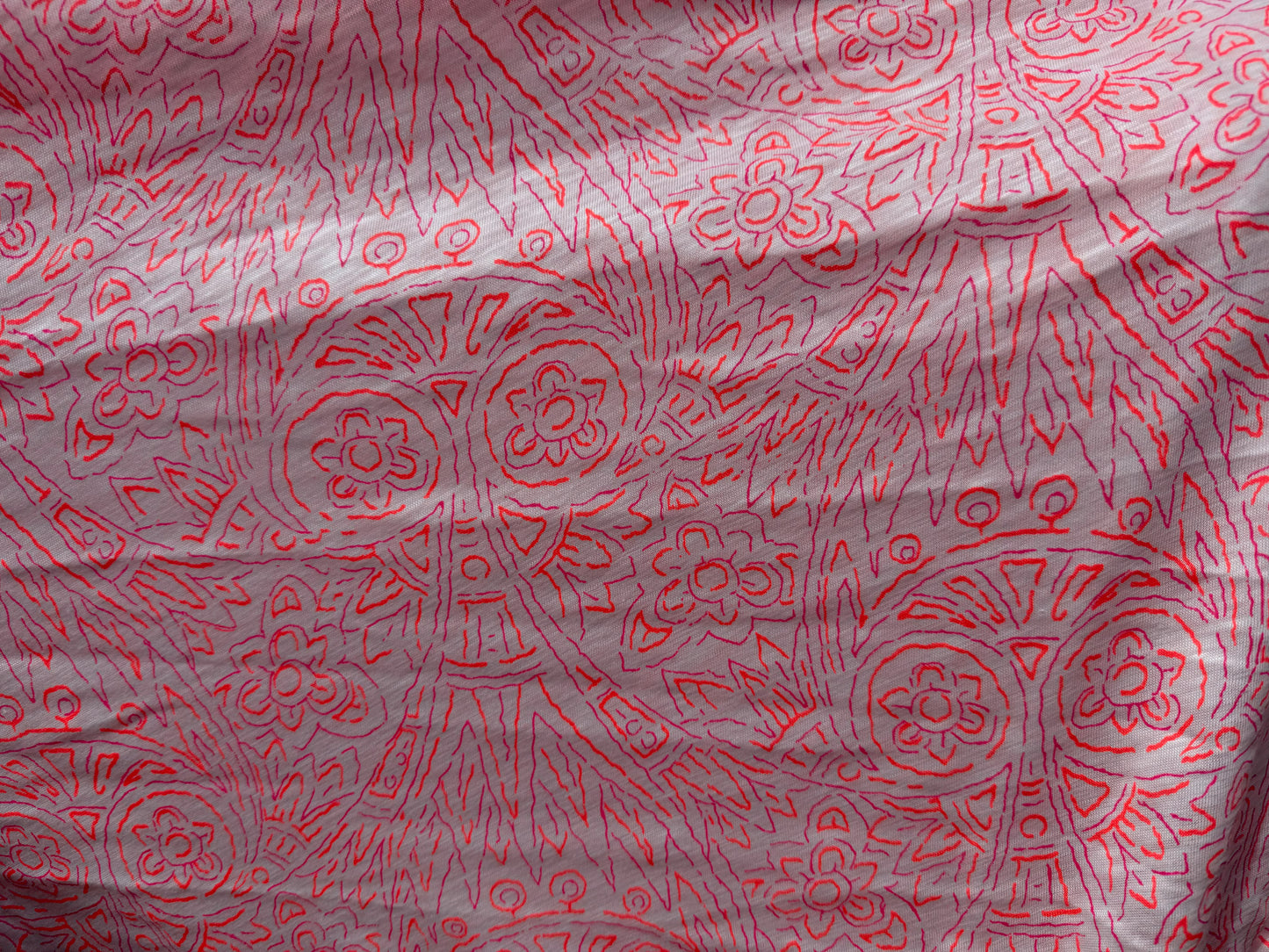Pink Purple Orange Line art Floral Neon Cotton Jersey Knit " POP Zentangle"