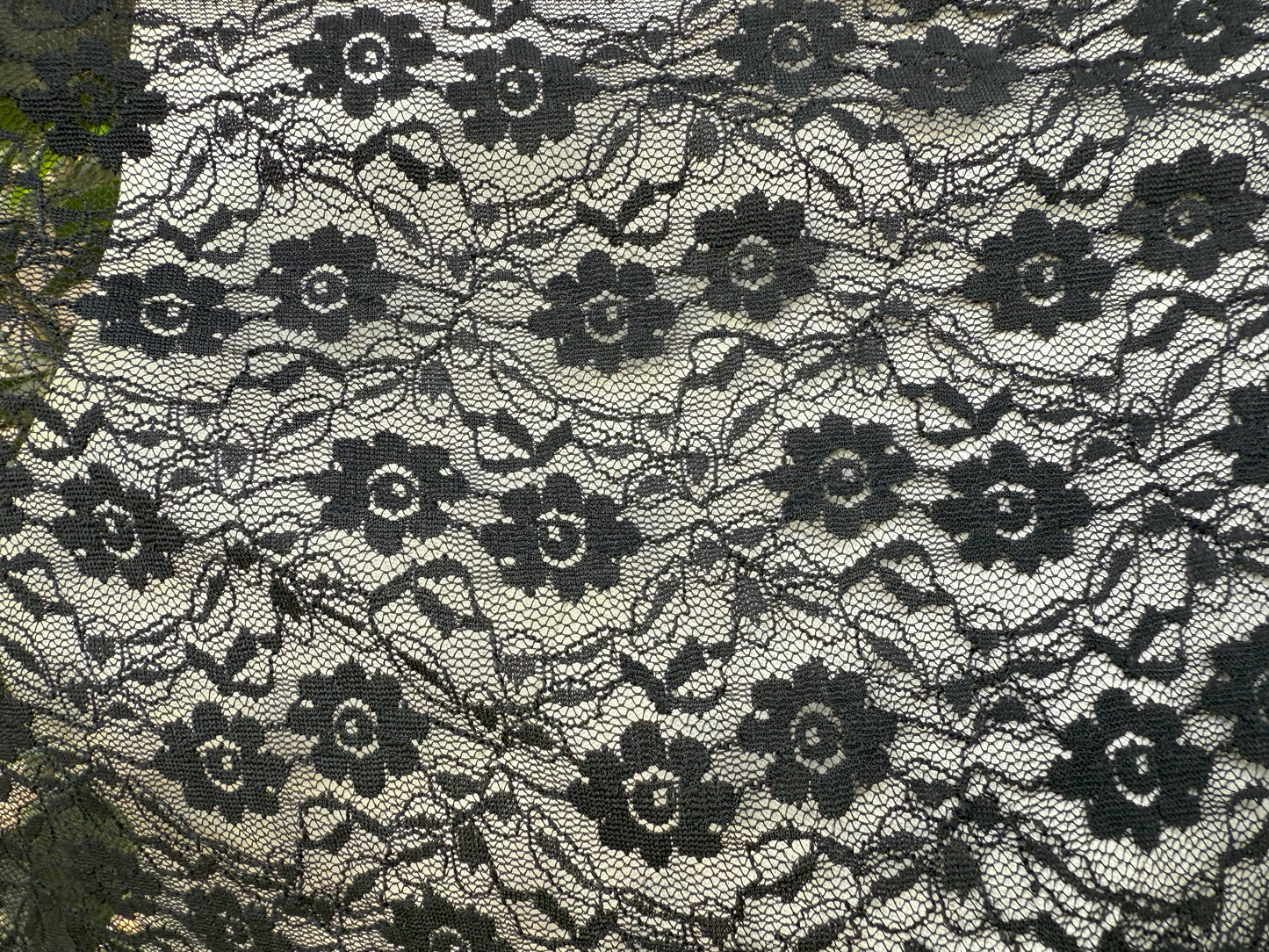 Black Floral Lace Petite Stretchy Polyester Spandex Knit "Blackout Petals"