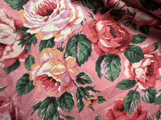 Pink Green Purple White Orange Red Large Floral Rose Vintage Cotton Spandex Poplin "Rose Kingdom"