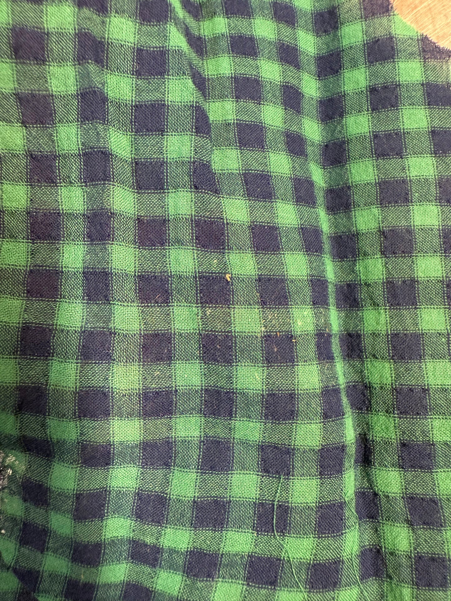 Green Blue Ditsy Gingham Plaid Sheer Cotton Voile "Spinach Farm"