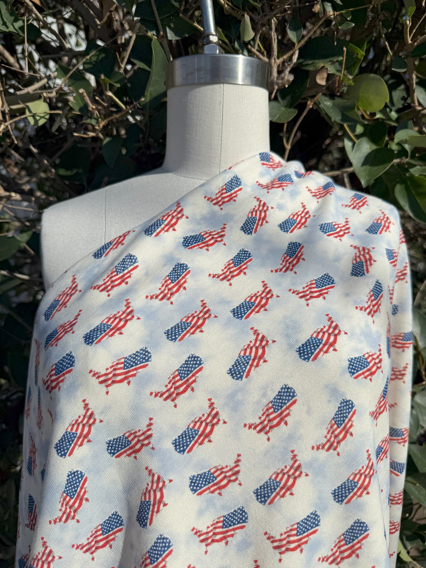 White Red Blue patriotic Star Stripe USA Polyester Spandex Ponte Knit "United Dream"