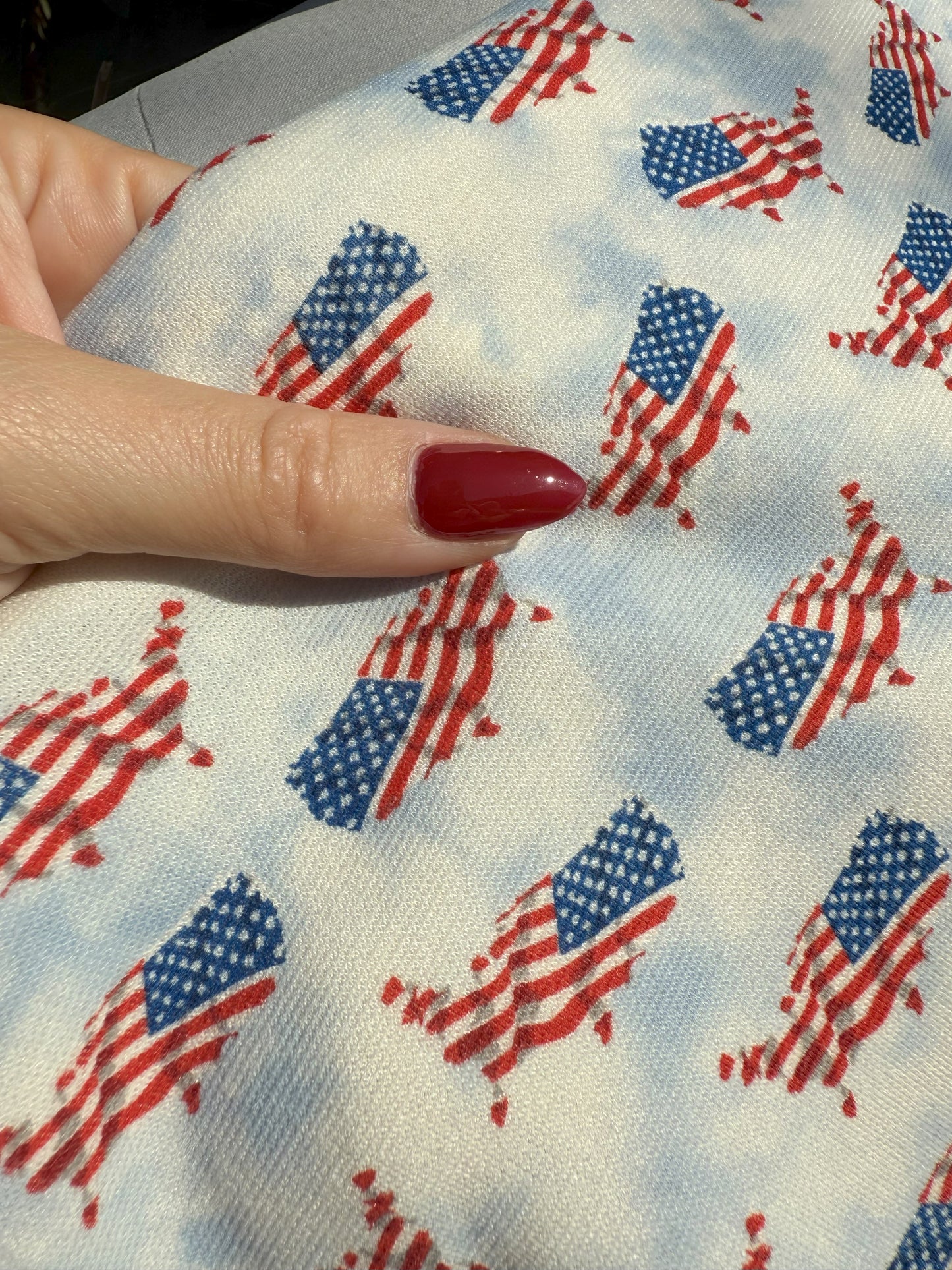 White Red Blue patriotic Star Stripe USA Polyester Spandex Ponte Knit "United Dream"