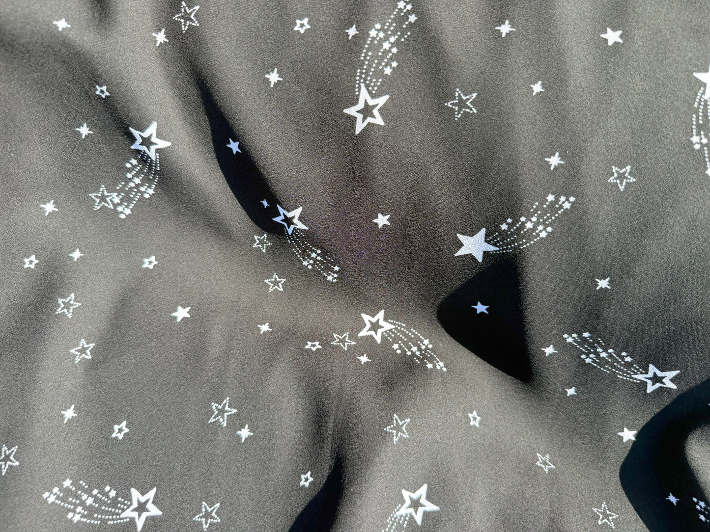 Black White Star Polyester Crepe Woven "Just Wishin' "