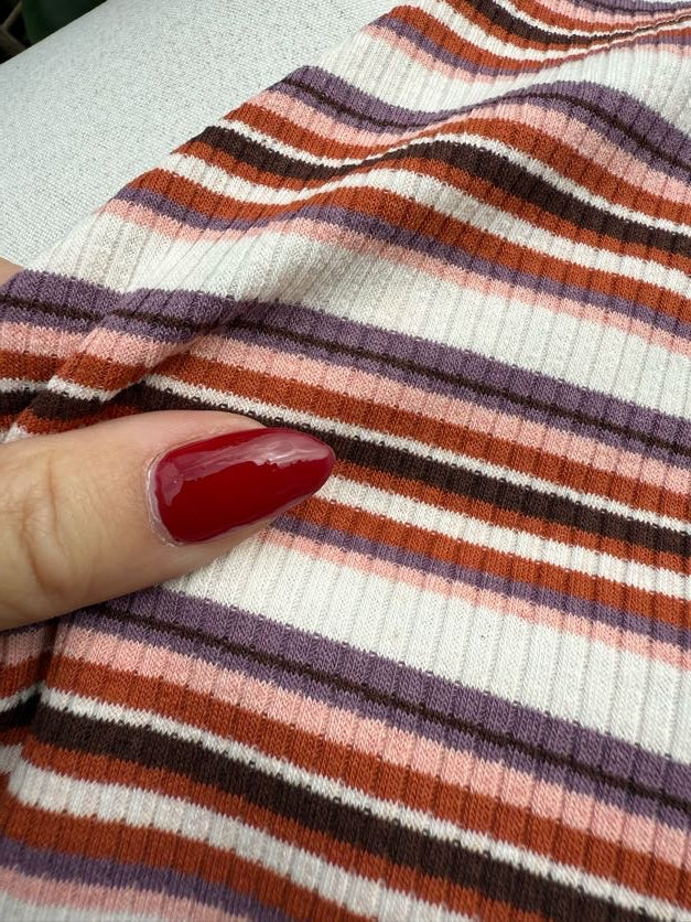 Purple Pink Red Black Cream Striped Cotton Spandex Rib Knit "Sunset Skate"