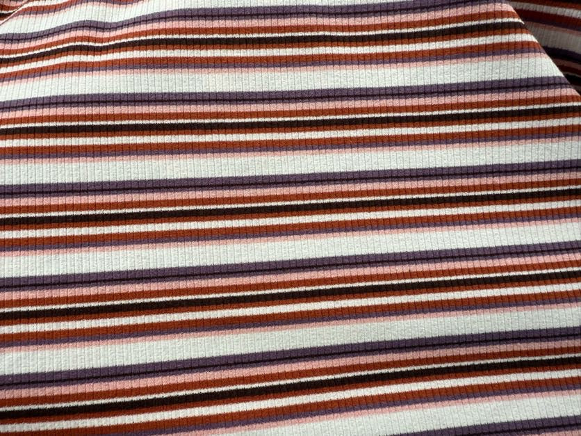 Purple Pink Red Black Cream Striped Cotton Spandex Rib Knit "Sunset Skate"