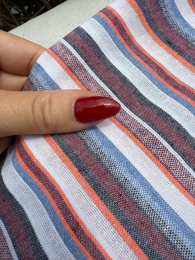 Orange Blue White Navy Maroon Stripe Cotton "Bertie's Home"