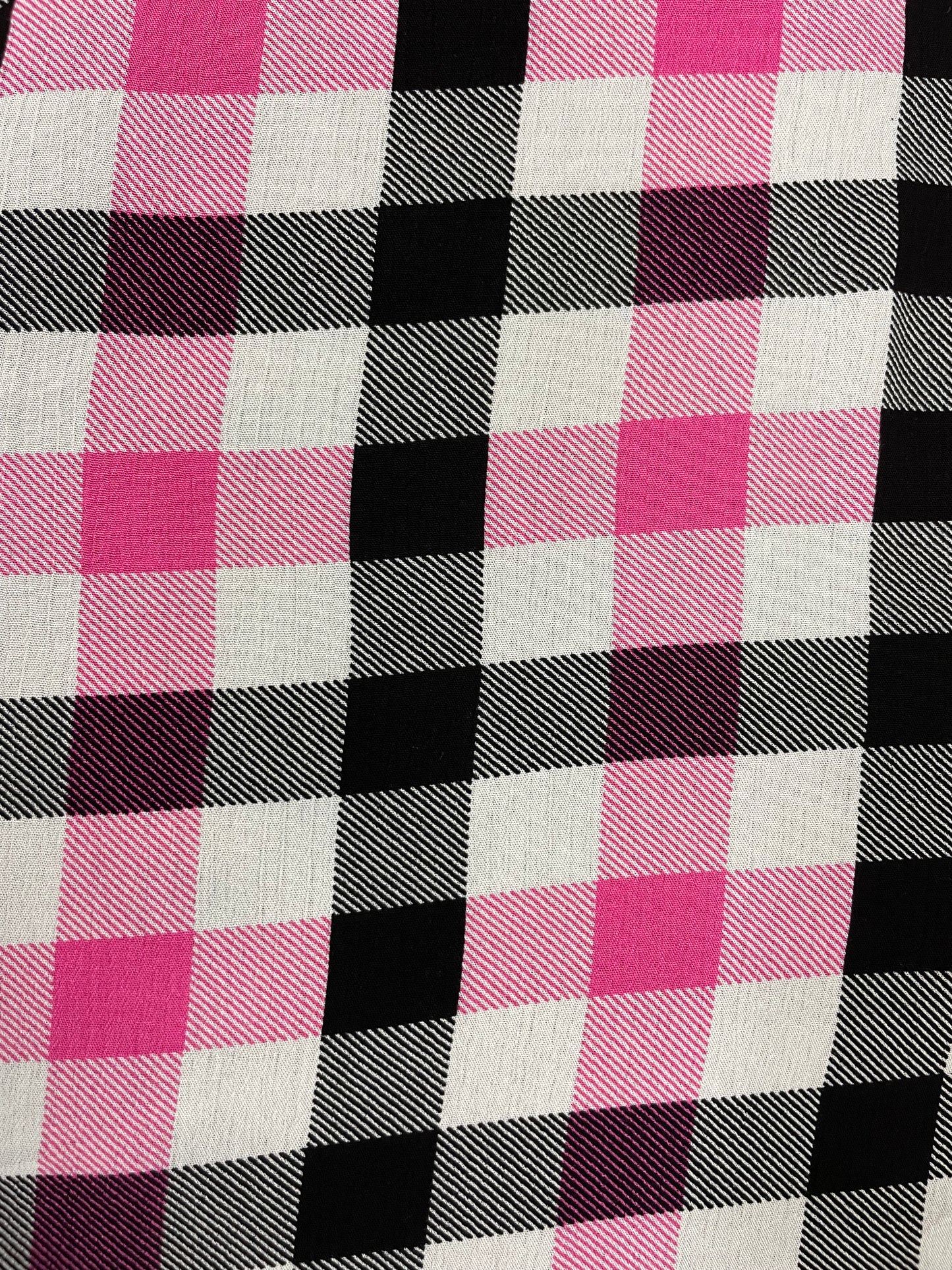 Black Pink White Plaid Soft Rayon Crepe "Warped Tour Girly"