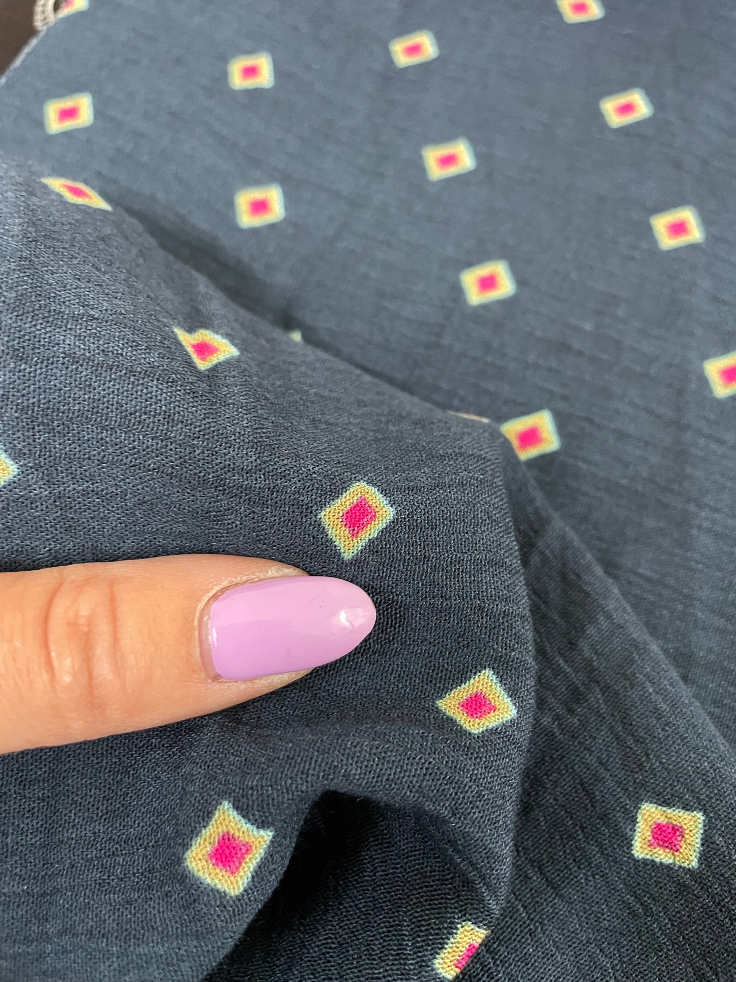 Blue Pink Minimal Diamond Print Soft Rayon Crepe " Diamond Deal"