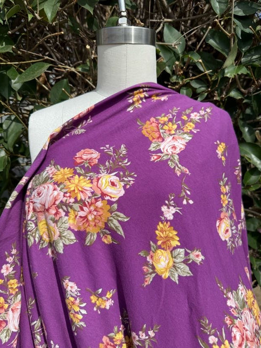 Purple Pink Green Floral Cotton Spandex Vintage Jersey "Mary's Favorite Flowers"