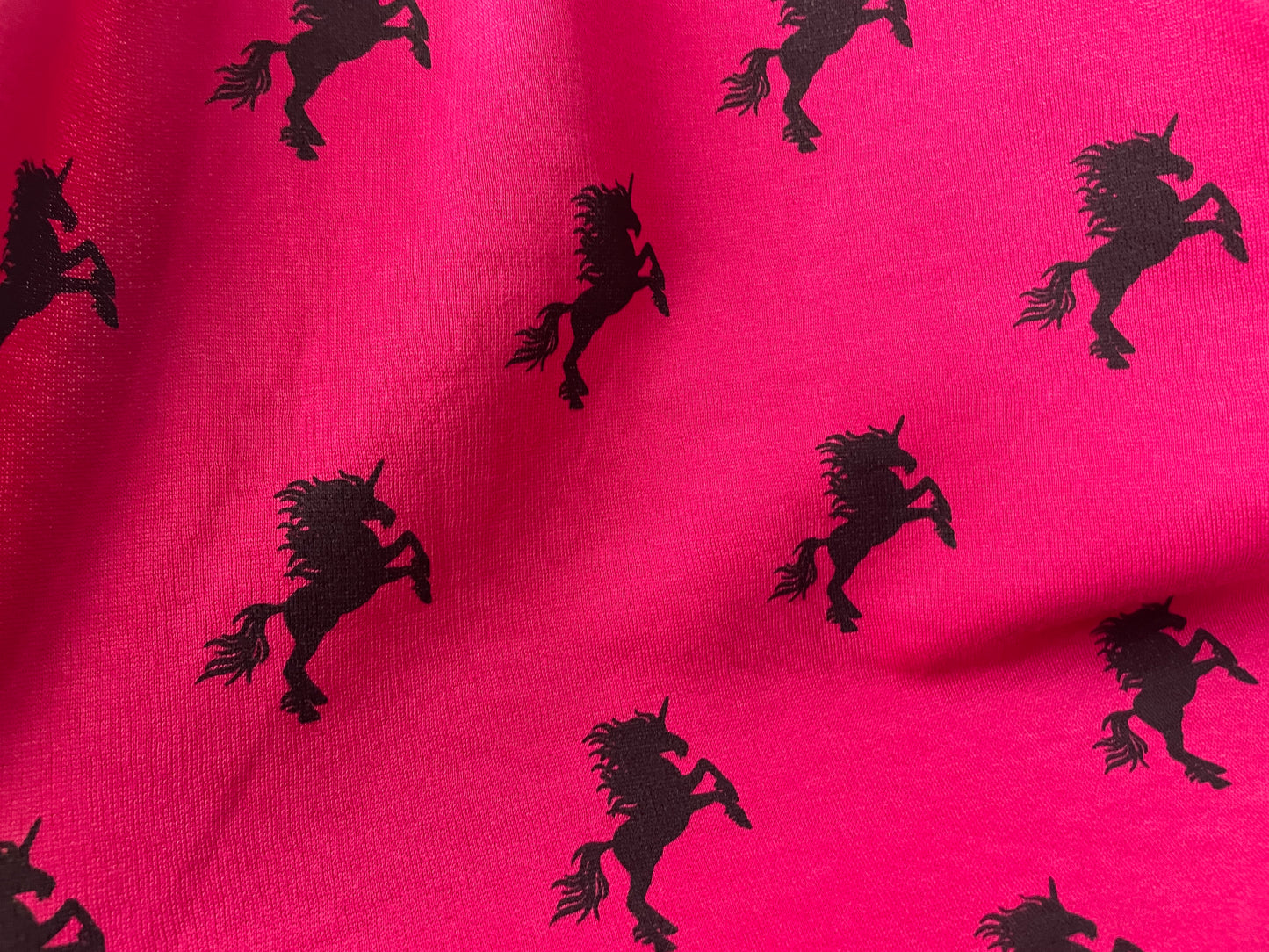 Hot Pink Black Unicorn Print Cotton Polyester Fleece "My Horn Can Pierce The Sky"