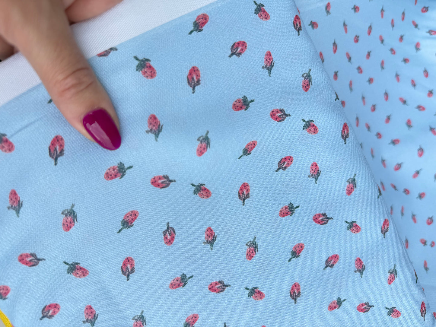 Blue Pink Ditsy Strawberry Print Quilt Cotton "Baby Berry"