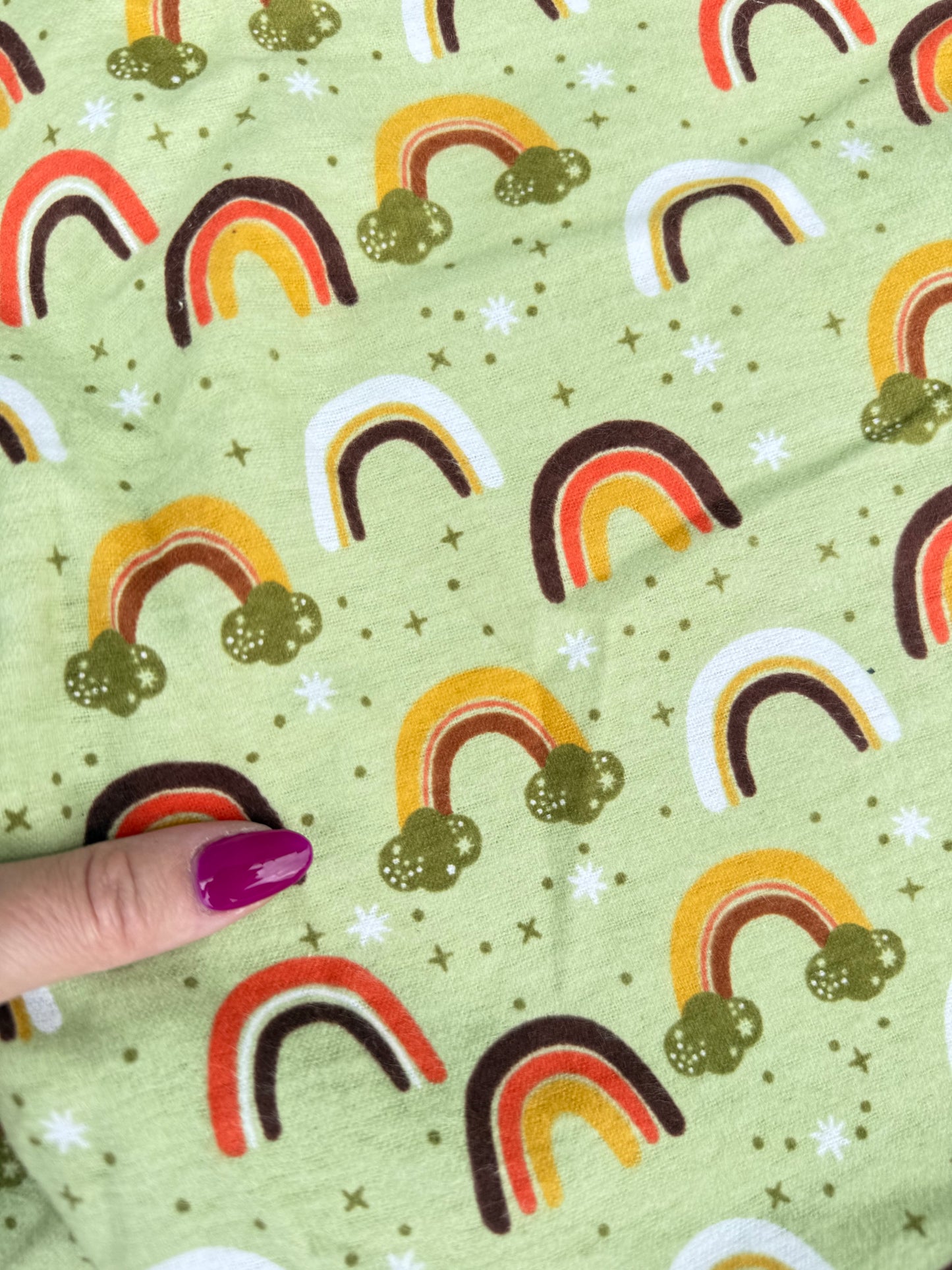 Olive Green Brown yellow Rainbow Print Quilt Cotton Flannel "Olive Cloud"