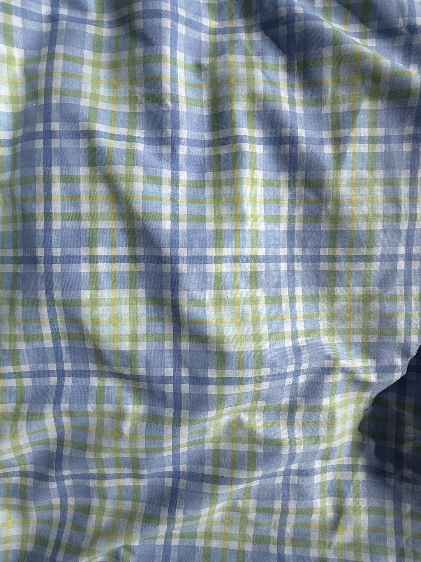Yellow Blue Green White Plaid Vintage Cotton Twill "Summer Pond"