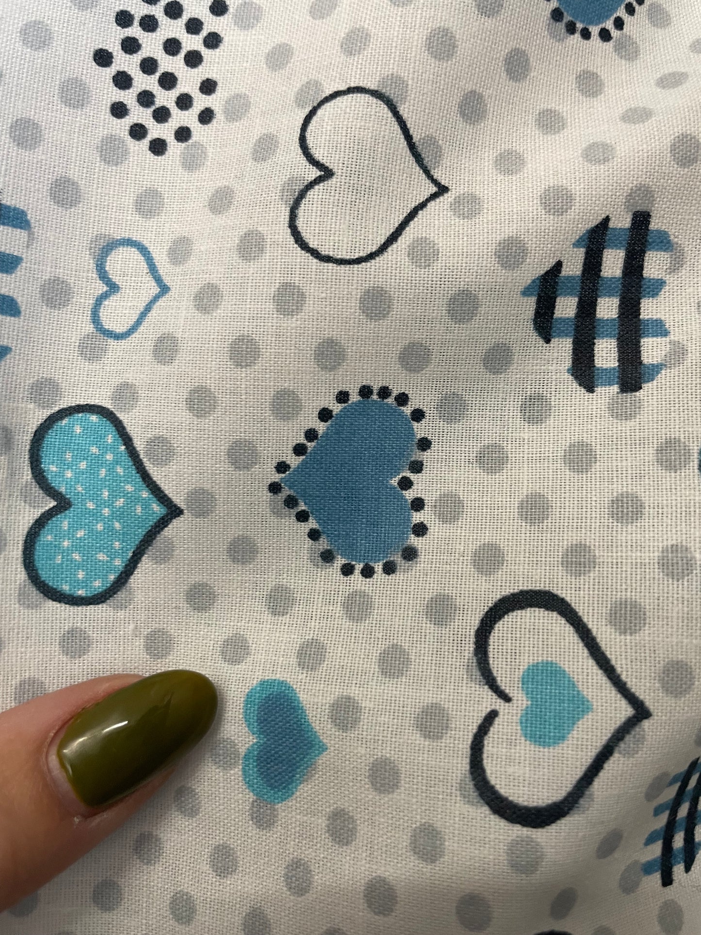Blue White Retro Heart Vintage Cotton Lightweight Poplin "Cupid Cutie"
