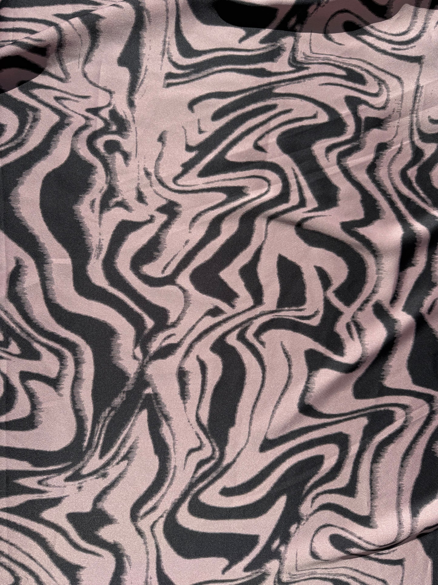 Baby Pink Black Marble Swirl Ripple Stripes Polyester Charmeuse "Fudge N Strawberry Cream"