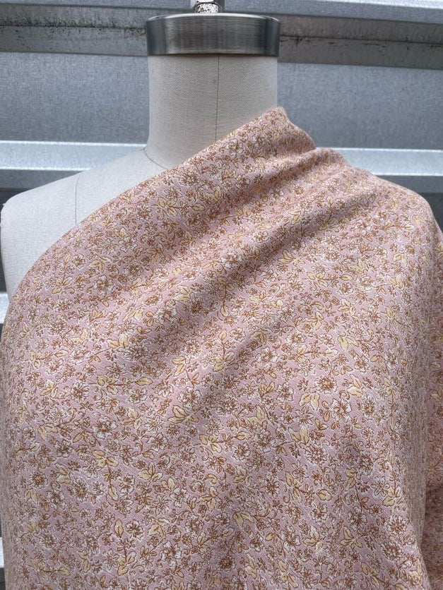 Pink Butter Yellow Ditsy Floral Soft Rayon Crepe "Jessica's Garden"