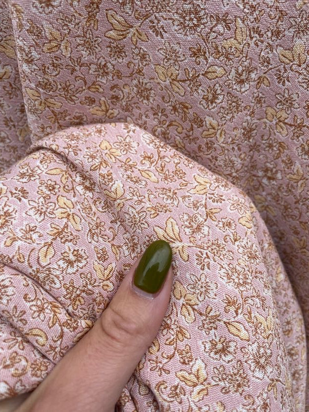 Pink Butter Yellow Ditsy Floral Soft Rayon Crepe "Jessica's Garden"
