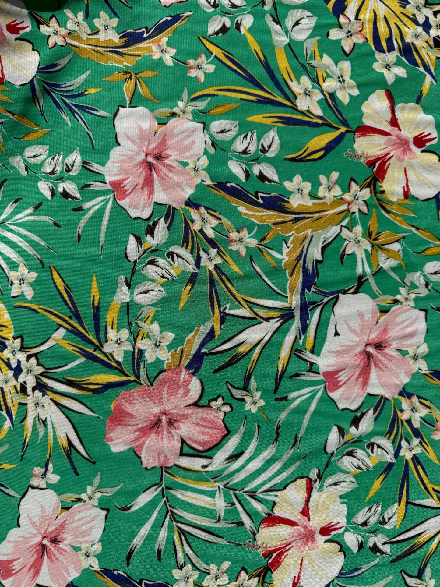 Green Pink White Red Blue Hibiscus Large Floral Print Polyester Chiffon "Sharon's Vacation"