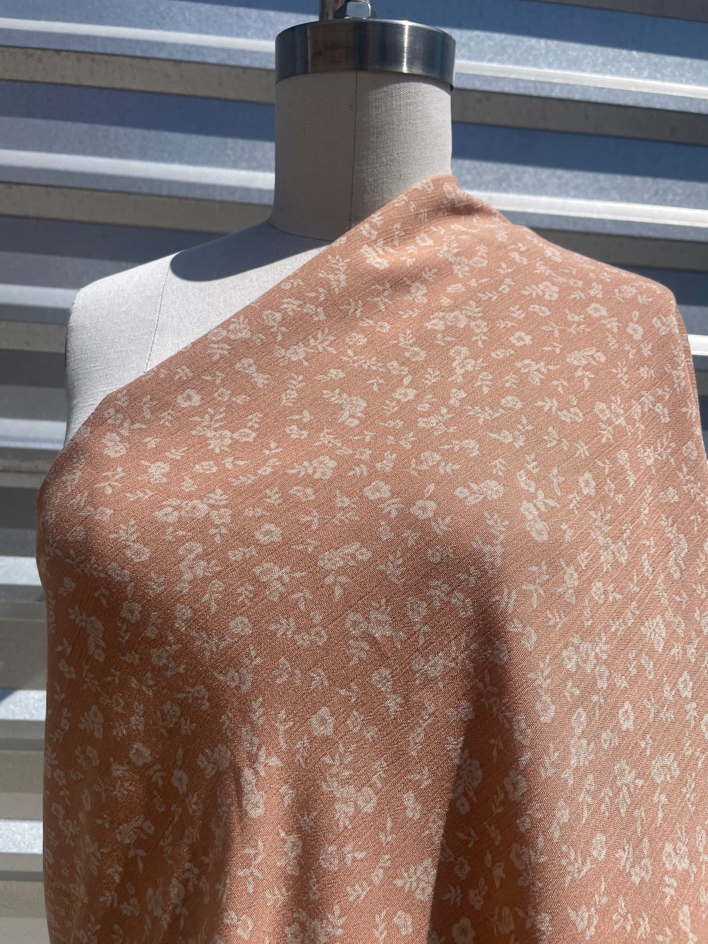Tan Beige Floral Soft Rayon Crepe "Charlotte Ann"