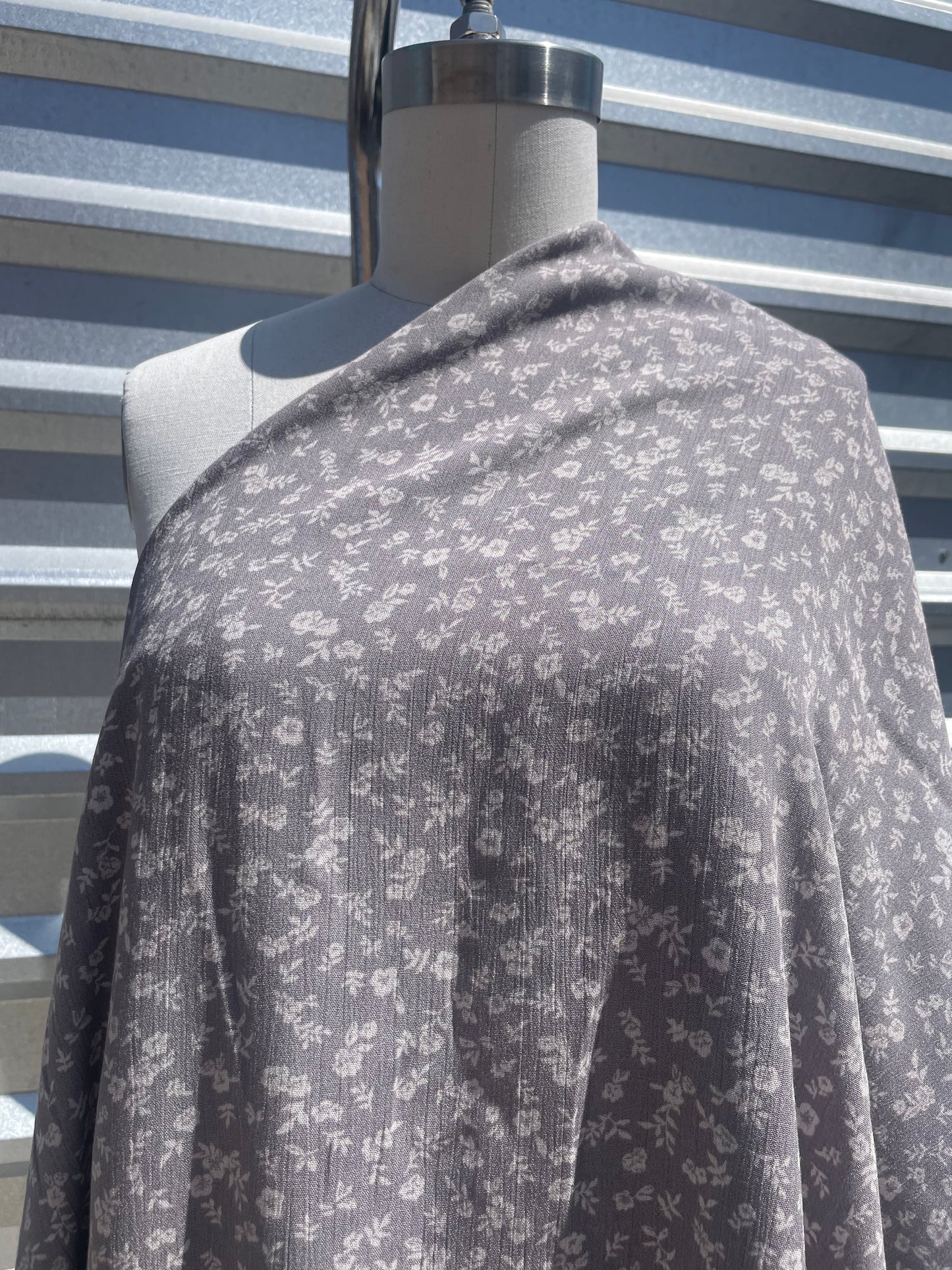Grey Floral Soft Rayon Crepe "Moody Charlotte"
