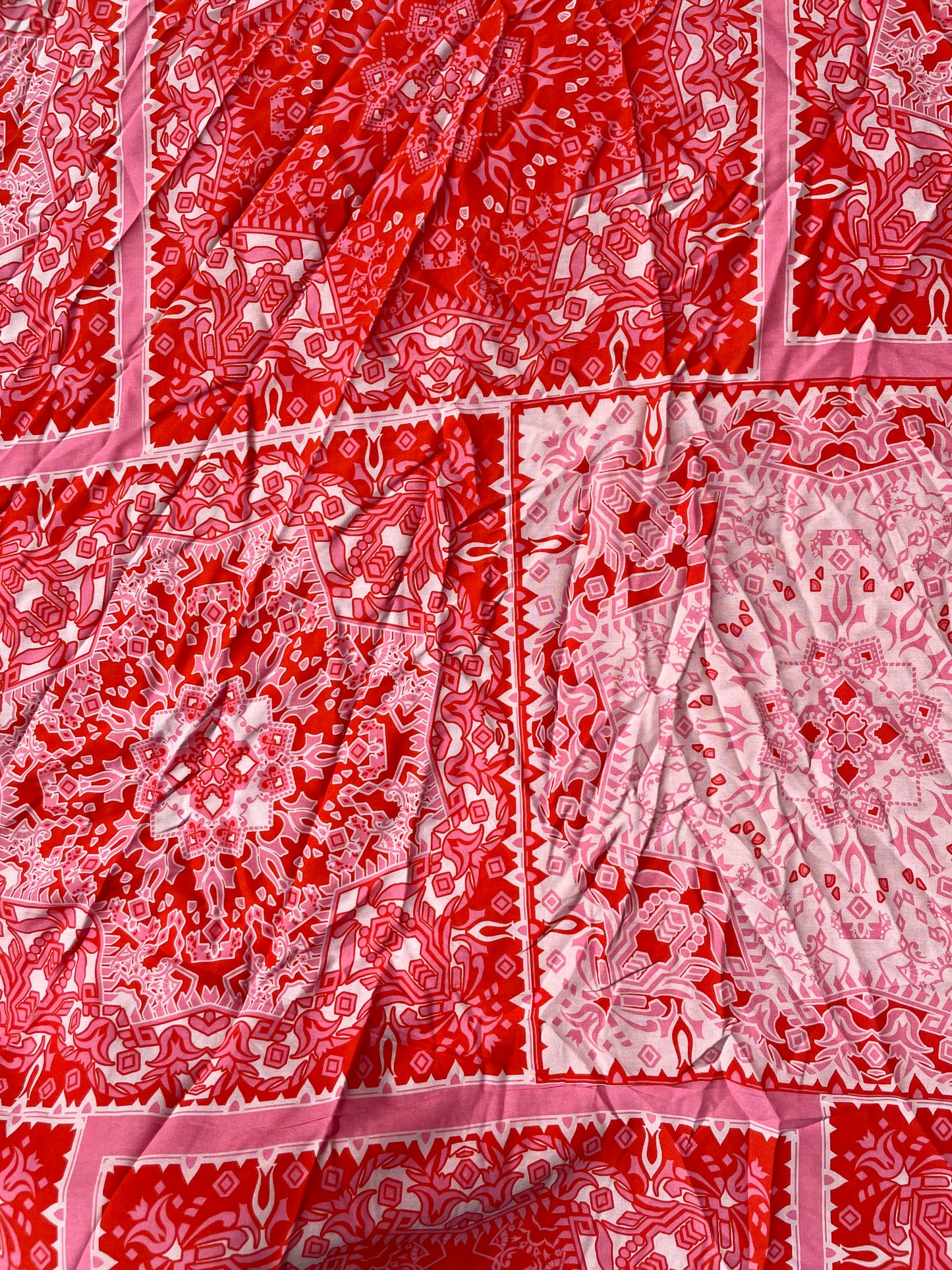 Pink White Abstract Bandana Large Panels Rayon Challis "Ready for Palm Springs"