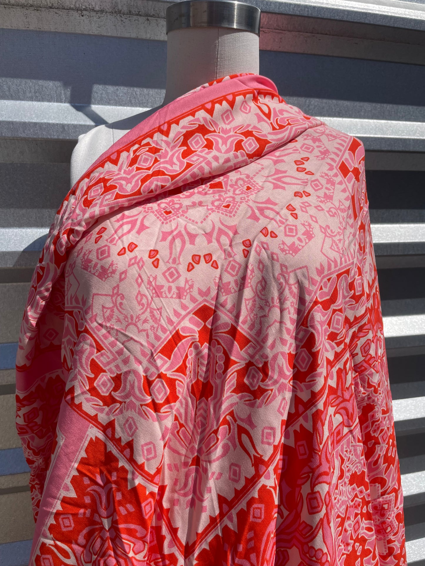 Pink White Abstract Bandana Large Panels Rayon Challis "Ready for Palm Springs"