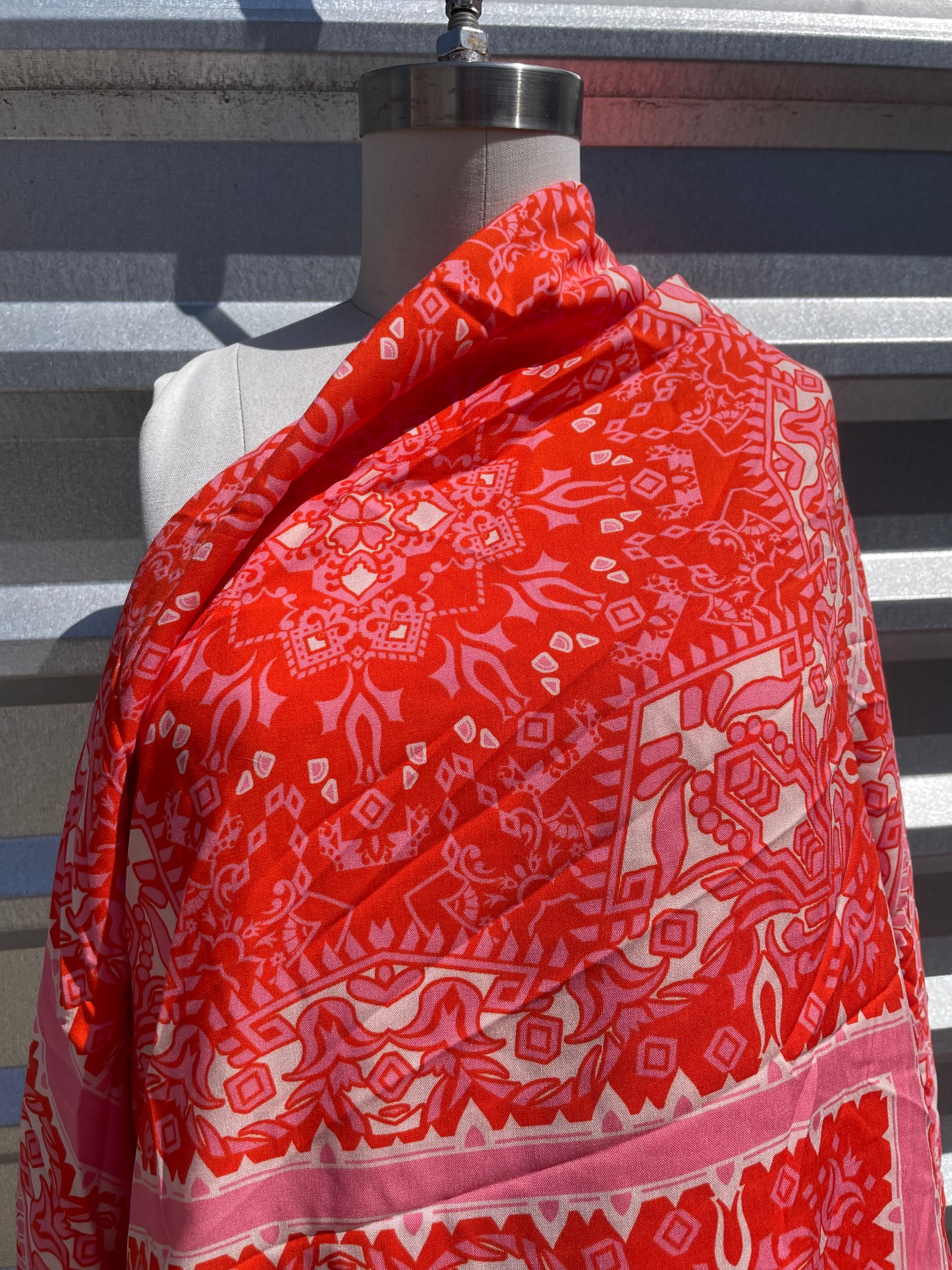 Pink White Abstract Bandana Large Panels Rayon Challis "Ready for Palm Springs"