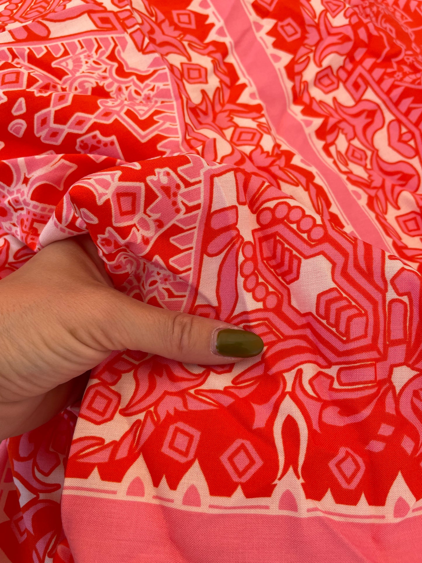 Pink White Abstract Bandana Large Panels Rayon Challis "Ready for Palm Springs"