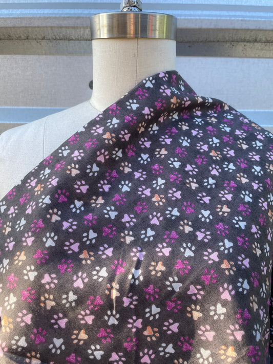 Grey Purple Blue Dog Cat Paw Print Quilt Cotton Poplin “Fur Baby Footies”