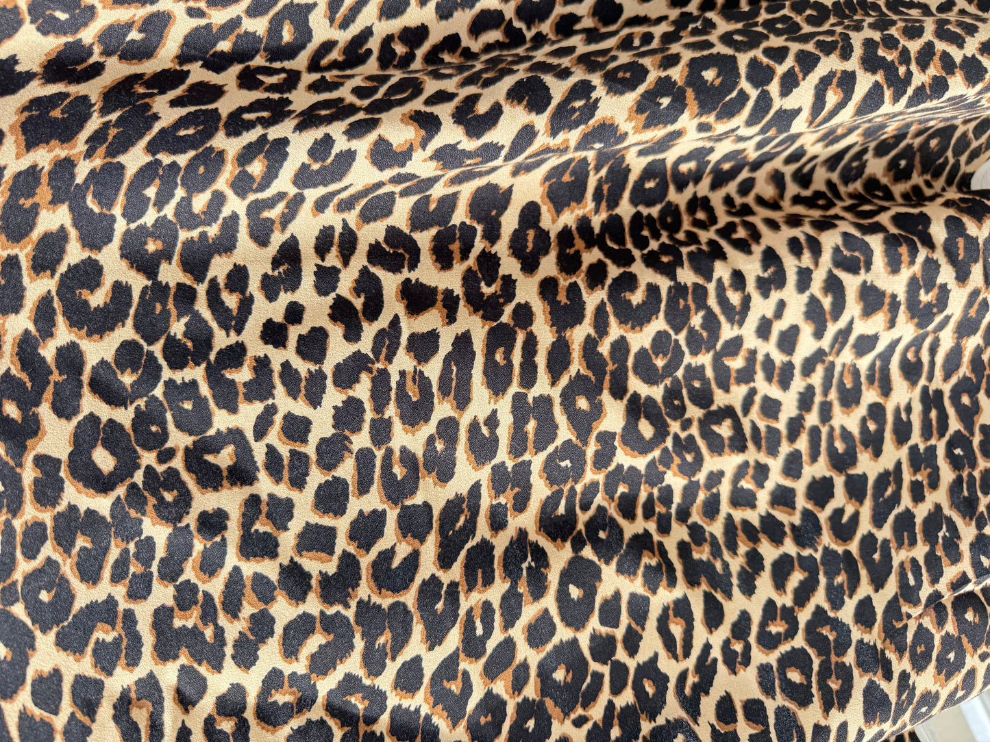 Tan Black Leopard Print Rayon Crepe Woven ‘Sweet Kitty'