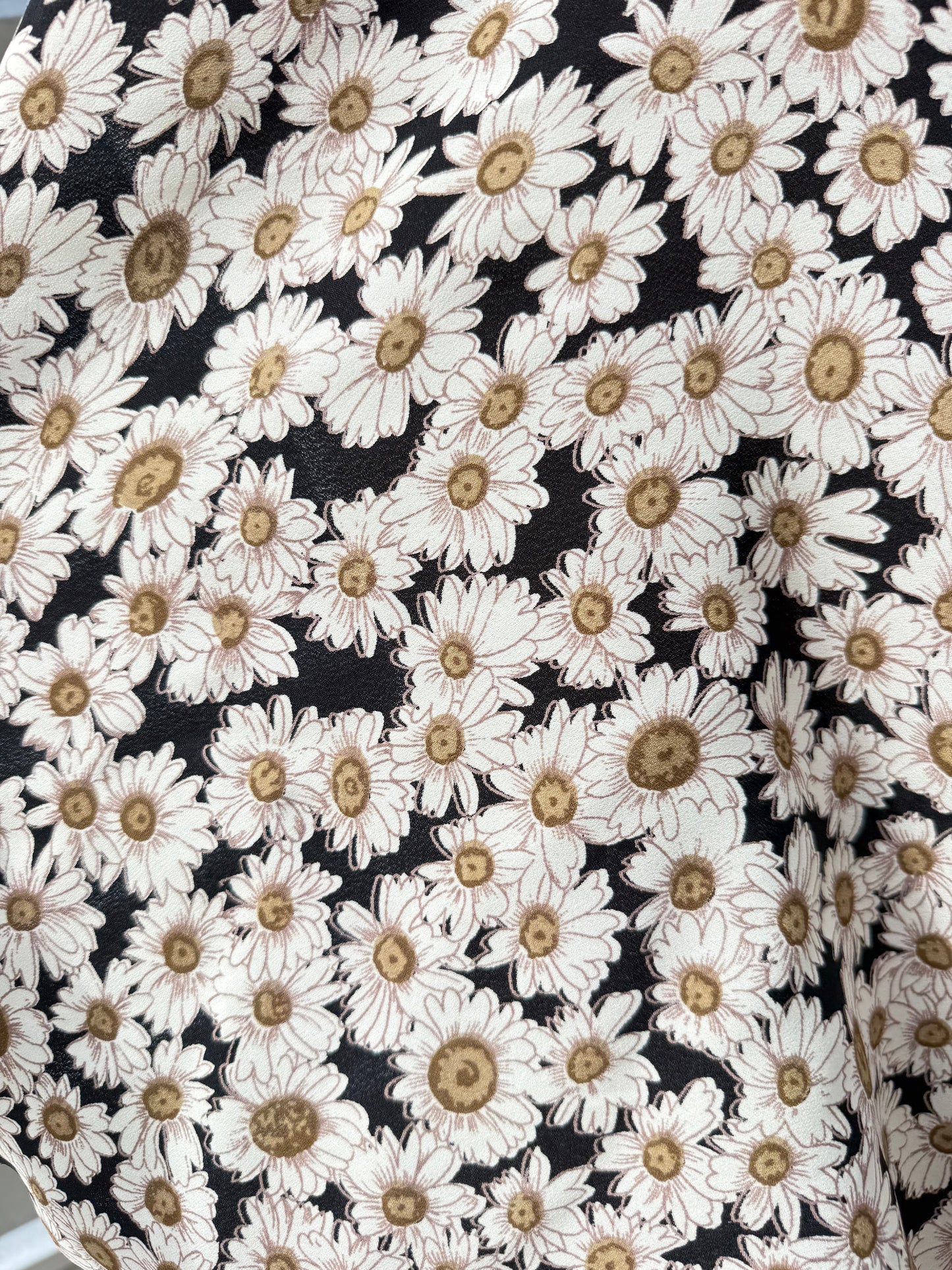 Black White Daisy Rayon Crepe "Little Daisy"