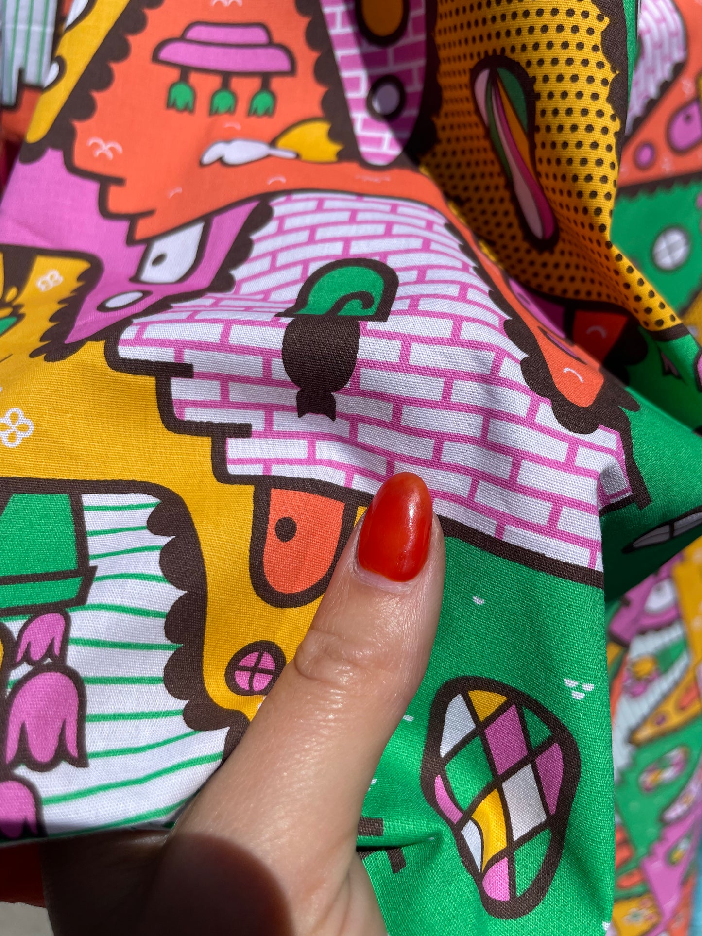 Pink Green Yellow Graphic Video Game Inspired Print Cotton Poplin "Level Up!"