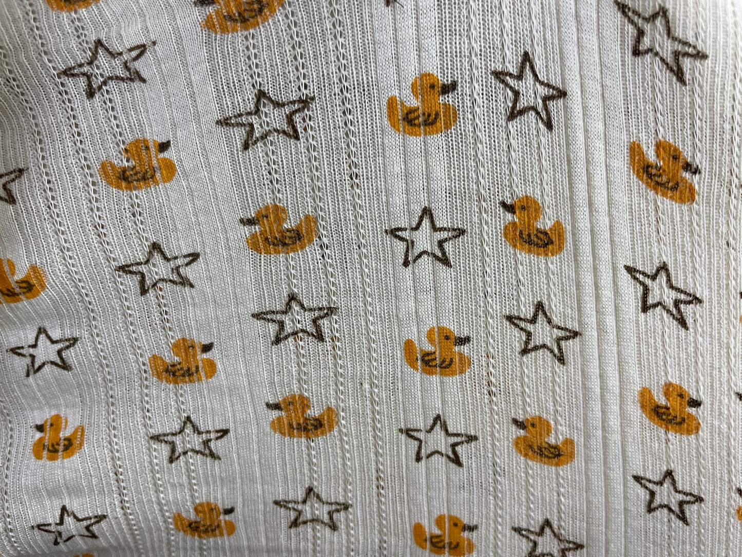 Cream Yellow Duck Star Print Pointelle Vintage Cotton Jersey "Lucky Duck"