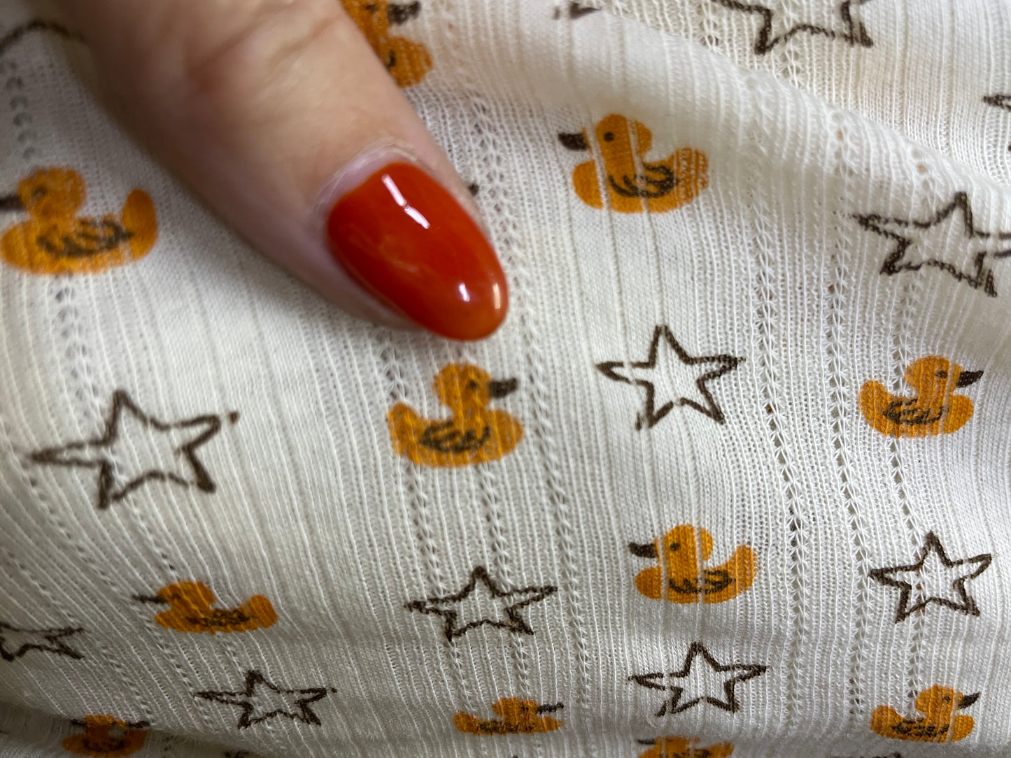 Cream Yellow Duck Star Print Pointelle Vintage Cotton Jersey "Lucky Duck"